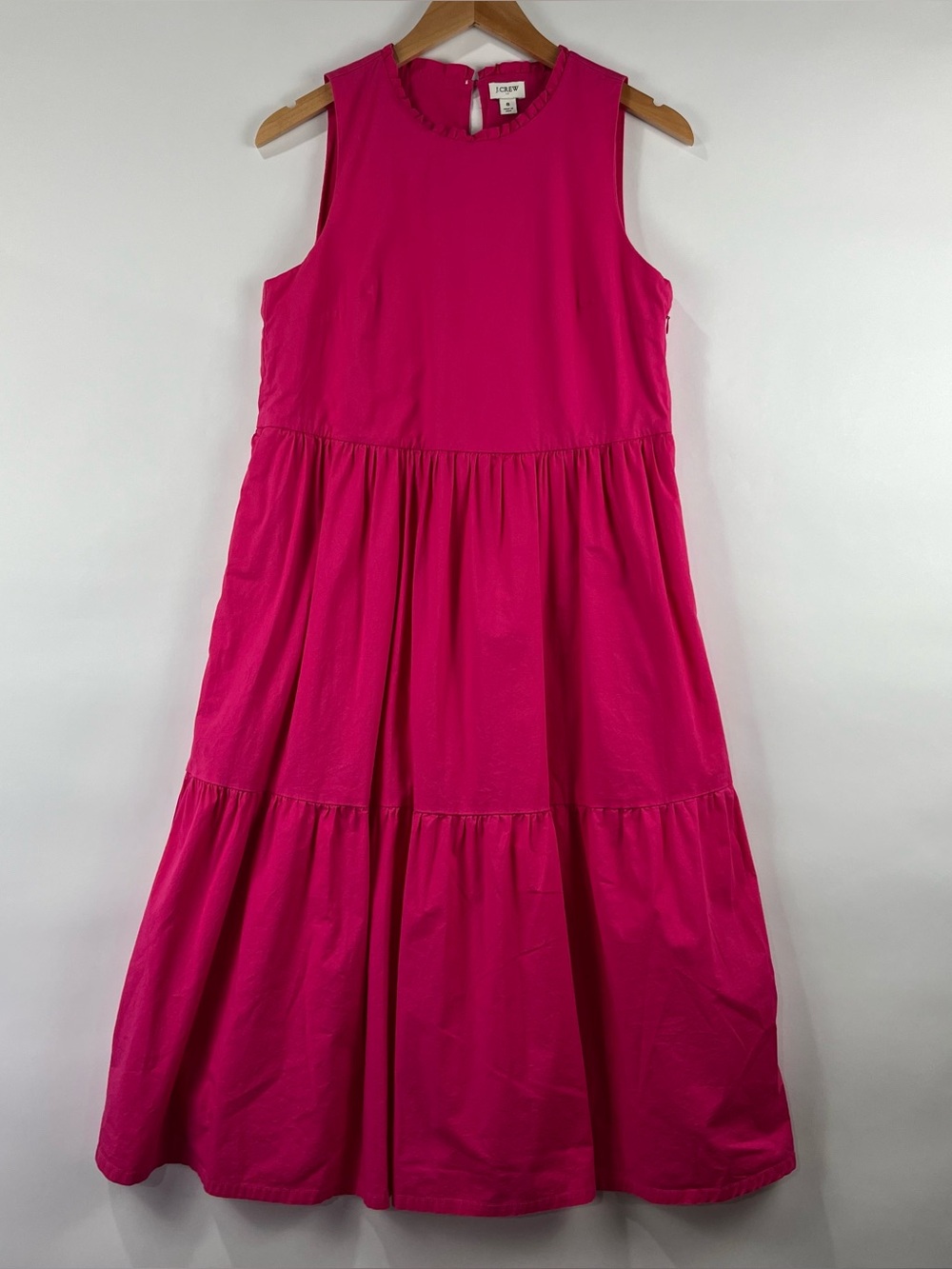 J.Crew Cotton Tiered Ruffle Neck Dress Pockets